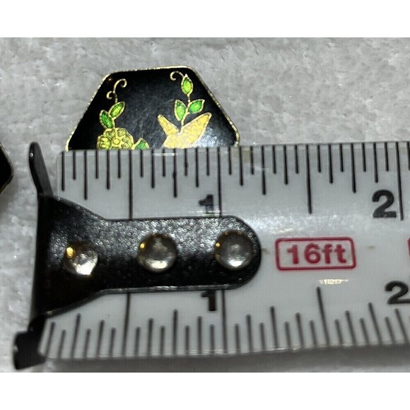 Vintage Cloisonné Bird Clip On Earrings Retro Bird Lovers Gold Tone Hexagon - Picture 10 of 10